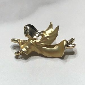 GIGIO GIUSTI Flying Guardian ANGEL Lapel Brooch Pin Satin and Shiny Gold Tone